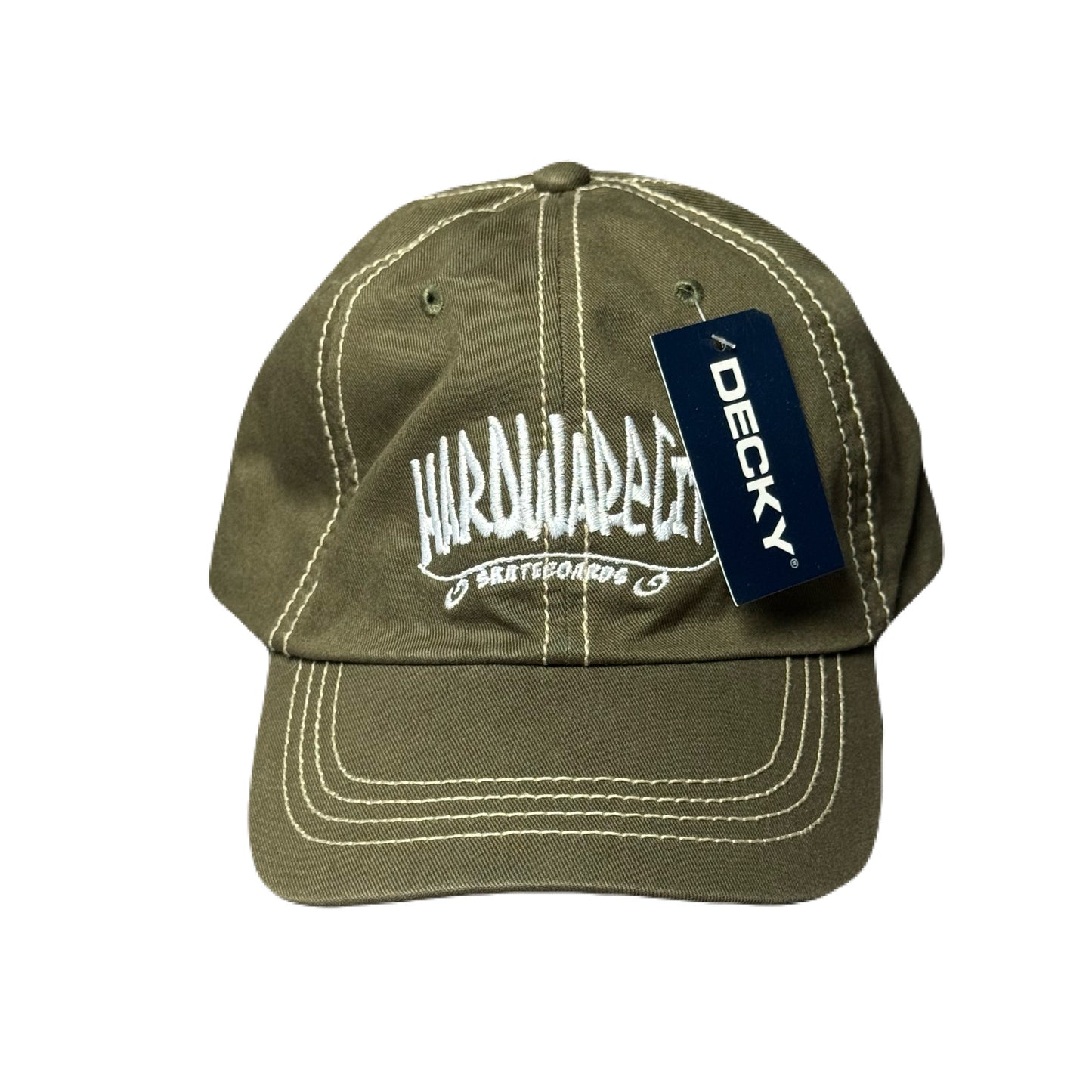 Hat Olive Green with White Contrast Stitch and White Embroidery