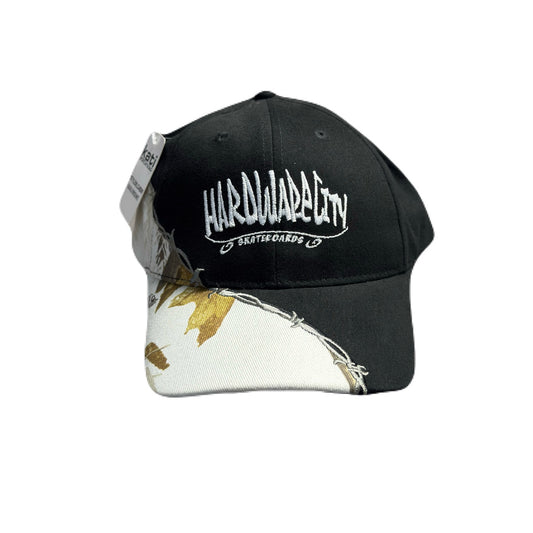 Hat Black and Leaf Camo with White Embroidery