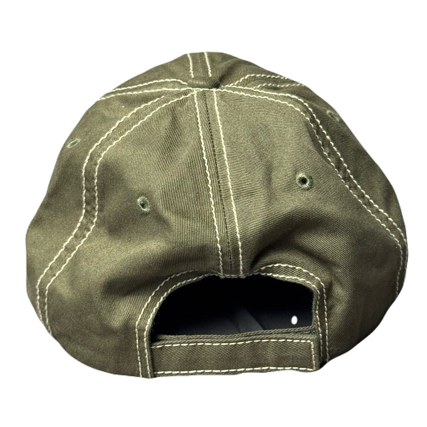 Hat Olive Green with White Contrast Stitch and White Embroidery