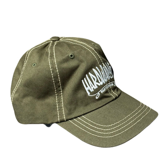Hat Olive Green with White Contrast Stitch and White Embroidery