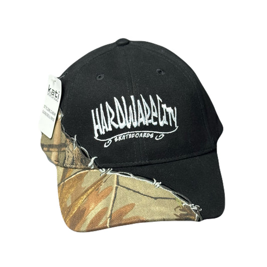 Hat Camo & Black Pattern 1 White Embroidery
